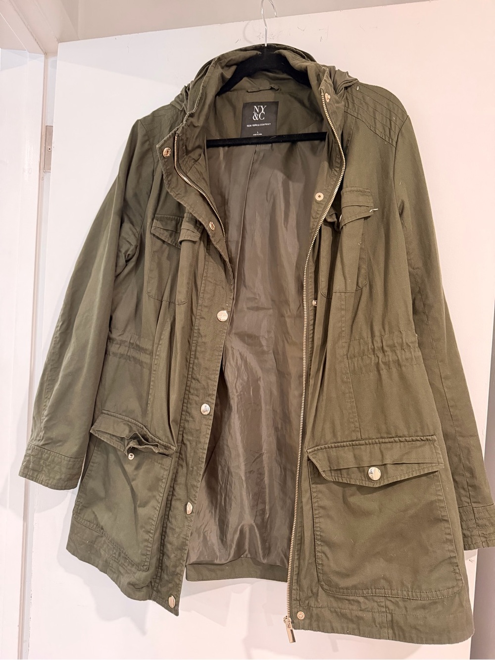 New York & Company Olive Green Utility Trench Coat